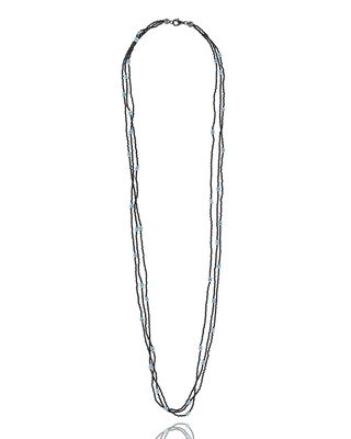 Long Triple-Strand Silver Spinel & Turquoise Necklace
