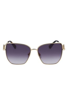 Longchamp 58mm Gradient Rectangular Sunglasses in Gold/Gradient Smoke