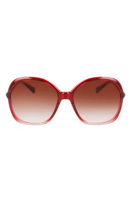 Longchamp 59mm Roseau Modified Rectangle Sunglasses in Gradient Burgundy Pink