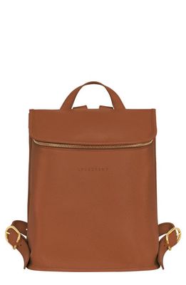 Longchamp Compact Le Foulonné Leather Backpack in Caramel