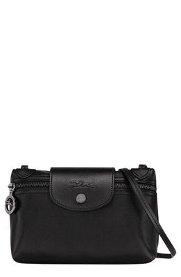 Longchamp Extra Small Le Pliage Leather Crossbody Bag in Black
