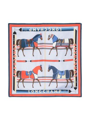 Longchamp horse-race print silk scarf - Blue