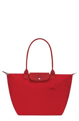 Longchamp Le Pliage Green Recycled Canvas Large Shoulder Tote in Tomato