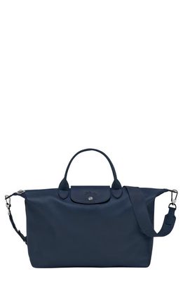Longchamp Medium Le Pliage Leather Shoulder Tote in Navy