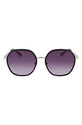 Longchamp Roseau 58mm Gradient Rectangular Sunglasses in Gold/Black