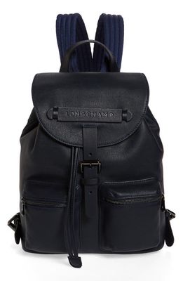 Longchamp Small 3D Leather Backpack in Midnight Blue