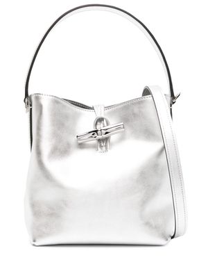 Longchamp small Roseau metallic bucket bag - Silver