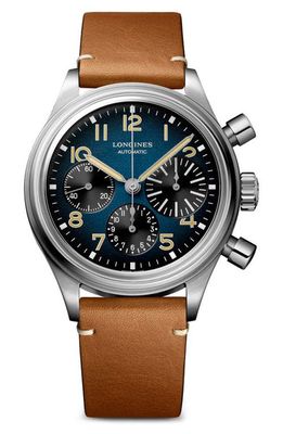 Longines Aviation BigEye Automatic Chronograph Leather Strap Watch, 41mm in Petroleum 