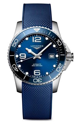 Longines HydroConquest Automatic Rubber Strap Watch, 41mm in Blue/Silver 