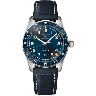 Longines Spirit Leather Strap Watch, 42mm in Blue 