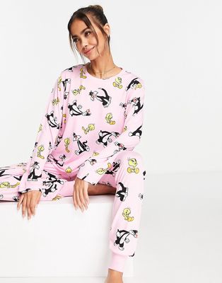 Looney Tunes Sylvester and Tweety Pie pajama set in pink and lilac