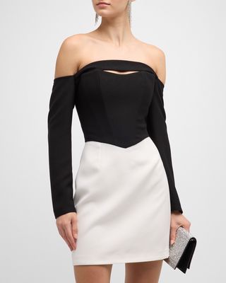 Lora Two-Tone Cutout Off-Shoulder Mini Dress