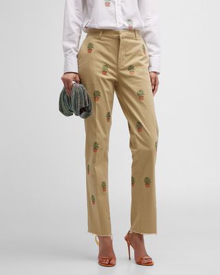 Lorangerie Strass Embellished Straight-Leg Ankle Chinos