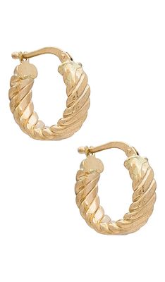 Loren Stewart Mini Ribbed Hoop Earrings in Metallic Gold.