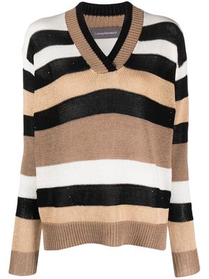 Lorena Antoniazzi striped V-neck intarsia-knit cardigan - Brown