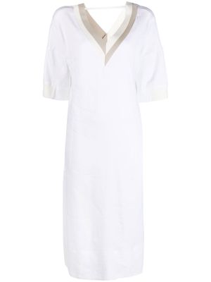 Lorena Antoniazzi V-neck linen-blend midi dress - White