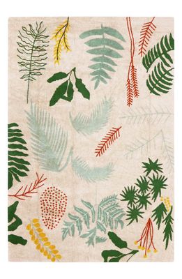 Lorena Canals Botanic Print Washable Cotton Rug in Green Multi