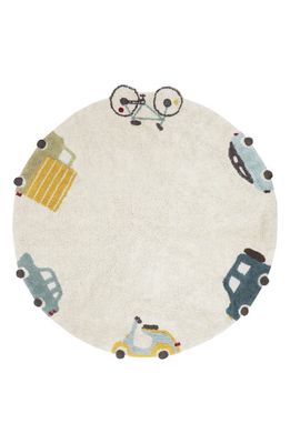 Lorena Canals Kids' Washable Round Wheels Rug in Natural Blue Honey Olive