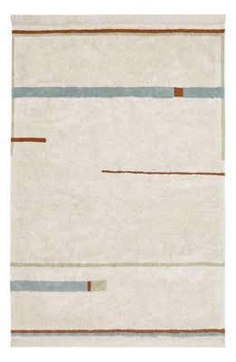 Lorena Canals Lane Fringe Trim Washable Cotton Blend Rug in Vintage Blue