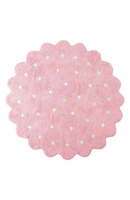 Lorena Canals Little Biscuit Polka Dot Washable Cotton Blend Round Rug in Pink