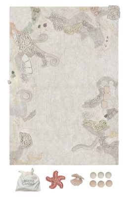 Lorena Canals Seabed Washable Cotton Rug & Ocean Creature Set in Natural Honey Olive Vanilla