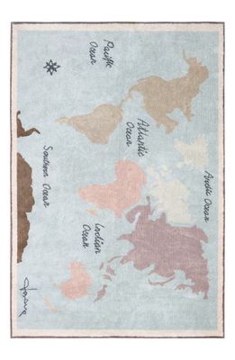 Lorena Canals Vintage Map Washable Cotton Blend Rug in Natural Sand Beige Marron