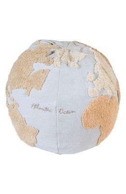 Lorena Canals World Map Pouf in Light Blue Natural Linen
