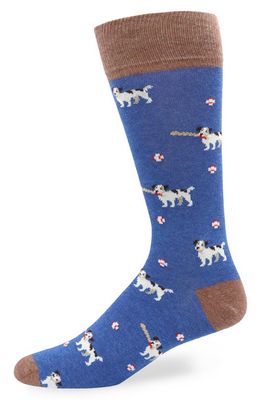 Lorenzo Uomo Dogs & Baseballs Dress Socks in Denim