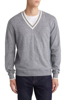 Lorenzo Uomo Double Stripe Merino Wool & Cashmere Sweater in Grey