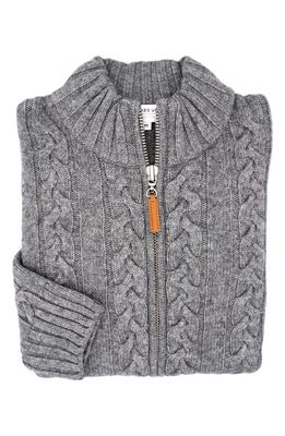 Lorenzo Uomo Men's Cable Knit Wool & Cashmere Zip-Up sweater in Light Grey