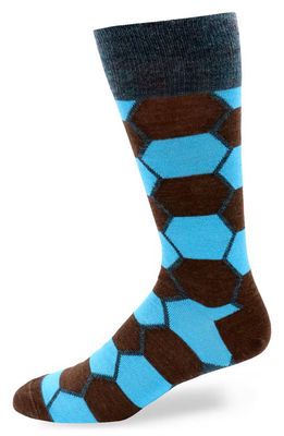 Lorenzo Uomo Men's Honeycomb Merino Wool Blend Socks in Light Blue