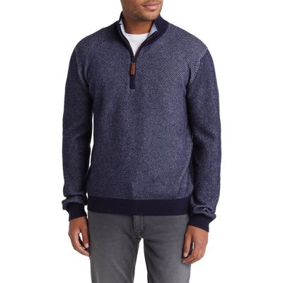 Lorenzo Uomo Merino Wool & Cashmere Bird's Eye Sweater in Navy 