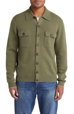 Lorenzo Uomo Merino Wool & Cashmere Cardigan in Olive Green 