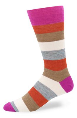 Lorenzo Uomo Stripe Wool Blend Dress Socks in Pink