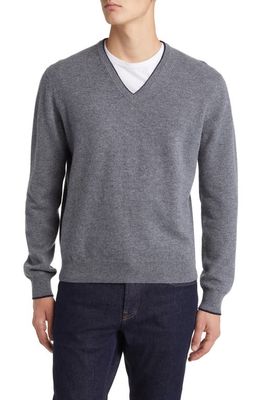 Lorenzo Uomo Tipped Merino Wool Sweater in Charcoal 