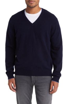 Lorenzo Uomo Tipped Merino Wool Sweater in Navy 