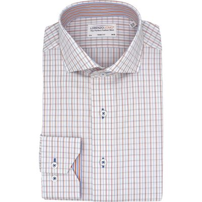 Lorenzo Uomo Trim Fit Plaid Cotton Oxford Cloth Dress Shirt in White/Orange/Blue 