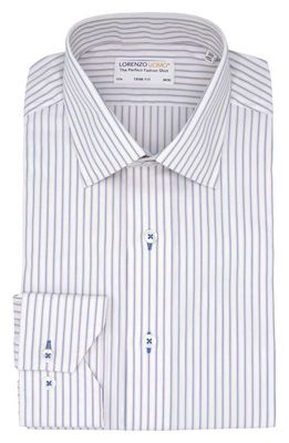 Lorenzo Uomo Trim Fit Stripe Cotton Oxford Cloth Dress Shirt in White/Blue/Orange 