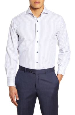 Lorenzo Uomo Trim Fit Stripe Dress Shirt in White/Blue