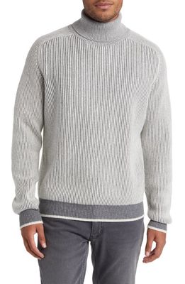 Lorenzo Uomo Two-Tone Merino Wool & Cashmere Turtleneck Sweater in Grey