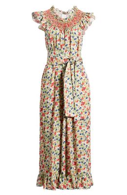 Loretta Caponi Delfina Floral Belted Midi Dress in Poppies