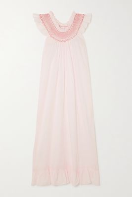 Loretta Caponi - Delfina Ruffled Smocked Cotton-voile Nightdress - Pink