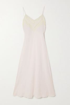 Loretta Caponi - Fleur Lace-paneled Cotton-voile Nightdress - Pink