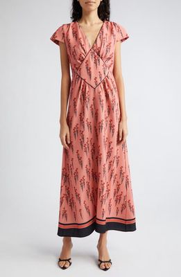 Loretta Caponi Floral Print Cap Sleeve Stretch Crepe Dress in Flying Carnations