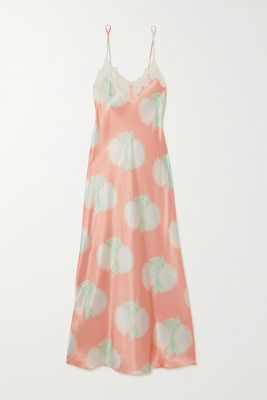 Loretta Caponi - Gabrielle Lace-trimmed Floral-print Silk-satin Nightdress - Pink