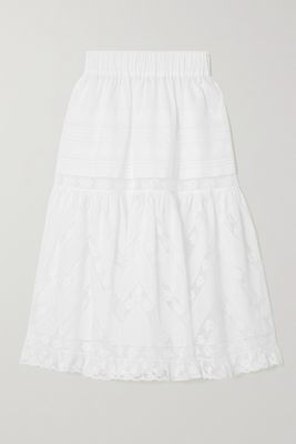 Loretta Caponi - Lucy Tiered Lace-trimmed Cotton-voile Midi Skirt - White