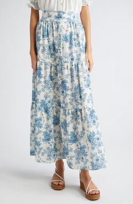 Loretta Caponi Nuvola Floral Tiered Crepe Maxi Skirt in Poppies In The Air