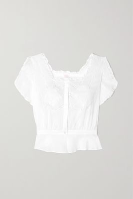 Loretta Caponi - Petra Lace-trimmed Cotton-voile Top - White
