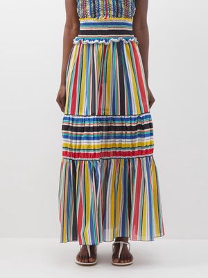 Loretta Caponi - Romee Striped Cotton Maxi Skirt - Womens - Multi