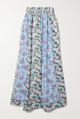Loretta Caponi - Serena Pleated Floral-print Cotton-poplin Maxi Skirt - Green